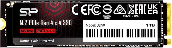 Silicon Power 1TB UD90 NVMe 4.0 Gen4 PCIe M.2 SSD R/W up to 5,000/4,800 MB/s (SP01KGBP44UD9005)