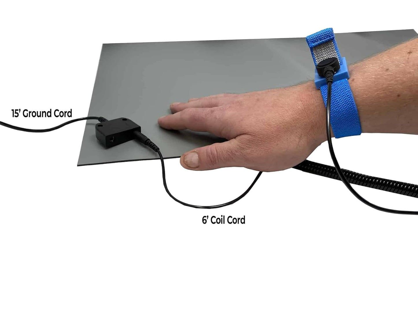 RubberStat Dual Layer ESD Compliant Workstation Rubber Table Mat Kit, Soldering, Cell Phone Repair, with Wrist Strap Set and Ground Cord - 48"x120" Grey