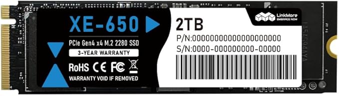 LinkMore XE-650 2TB NVMe PCIe 4.0 Internal SSD, Up to 7200MB/s Read, M.2 2280 Storage for Gaming PC, Laptop & System Upgrade