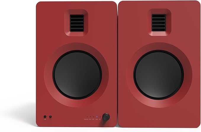 Kanto TUK Powered Speaker with Headphone Out | Built-in USB DAC | Dedicated RCA with Phono Pre-amp | Bluetooth | AMT Tweeter | 5.25" Driver | Pair | Matte Red