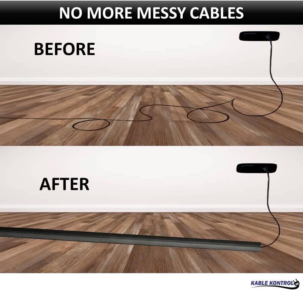 Kable Kontrol Floor Cord Cover kit - 6 Feet Long Gray Plastic Cable Protector, Hides Cords and Conceals Wires, for Extension Cord Cable Management, Channel Size 0.75” W x 0.43” H