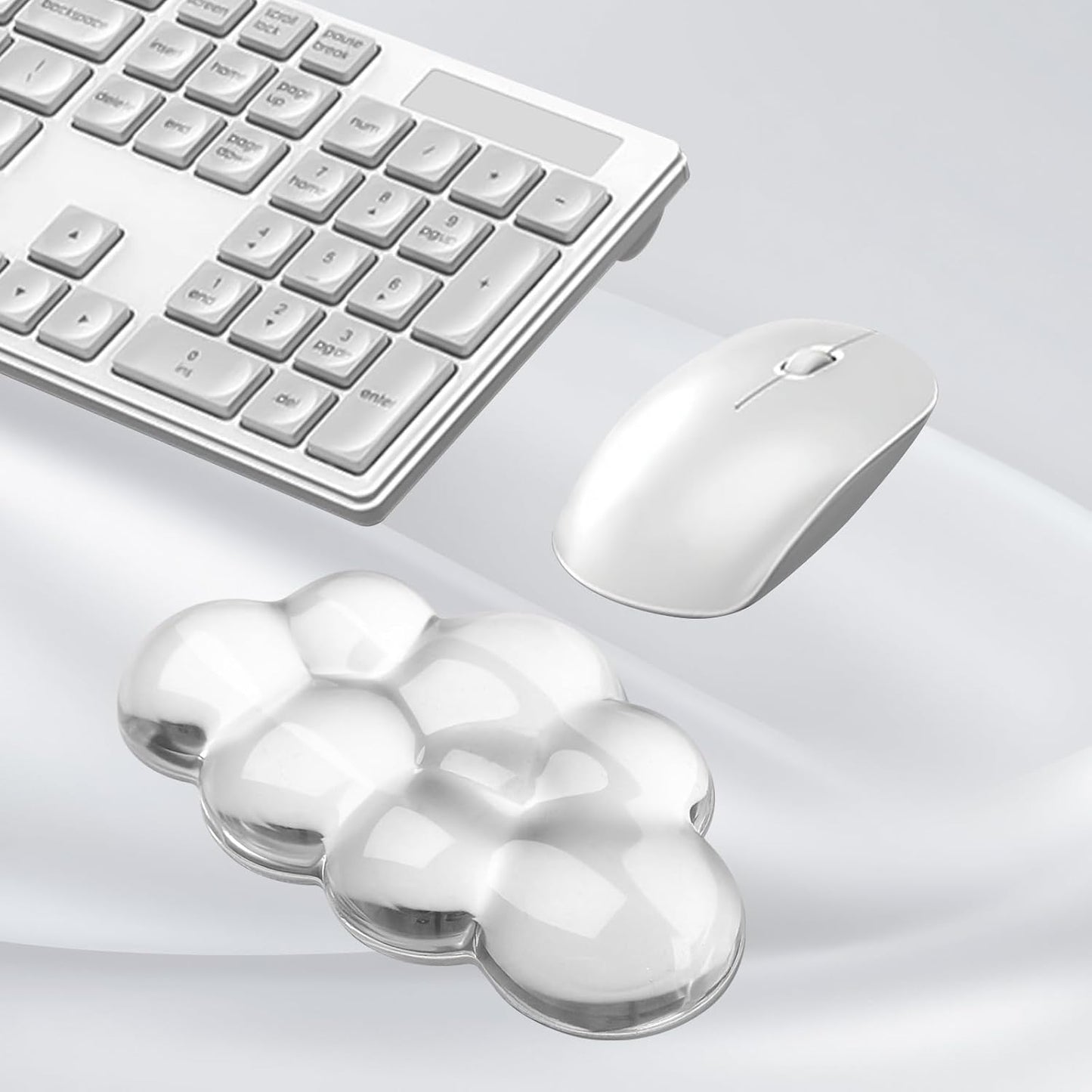 Gel Cloud Mouse Wrist Rest, Cute Wrist Support and Arm Support for Mouse Rest Typing Pain Relief,Suitable for Office/Computer/Laptop/Gaming (Transparent White)