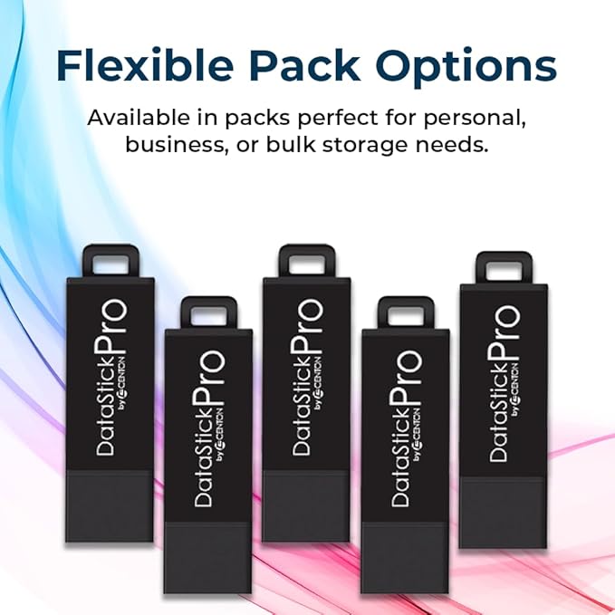 Centon Electronics DataStick Pro USB 3.2 Gen1 Flash Drive, 128 GB, 5 USB Flash Drives, 5 Bulk Pack, Black