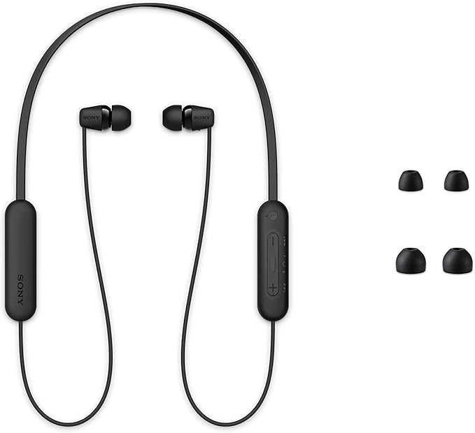 Sony WI-C100 Wireless in-Ear Bluetooth Headphones with 25 Hours Battery Life, Clear Sound, Lightweight Design, IPX4 Water Resistance, Hands-Free Calling, Compatible with Android & iOS – Black