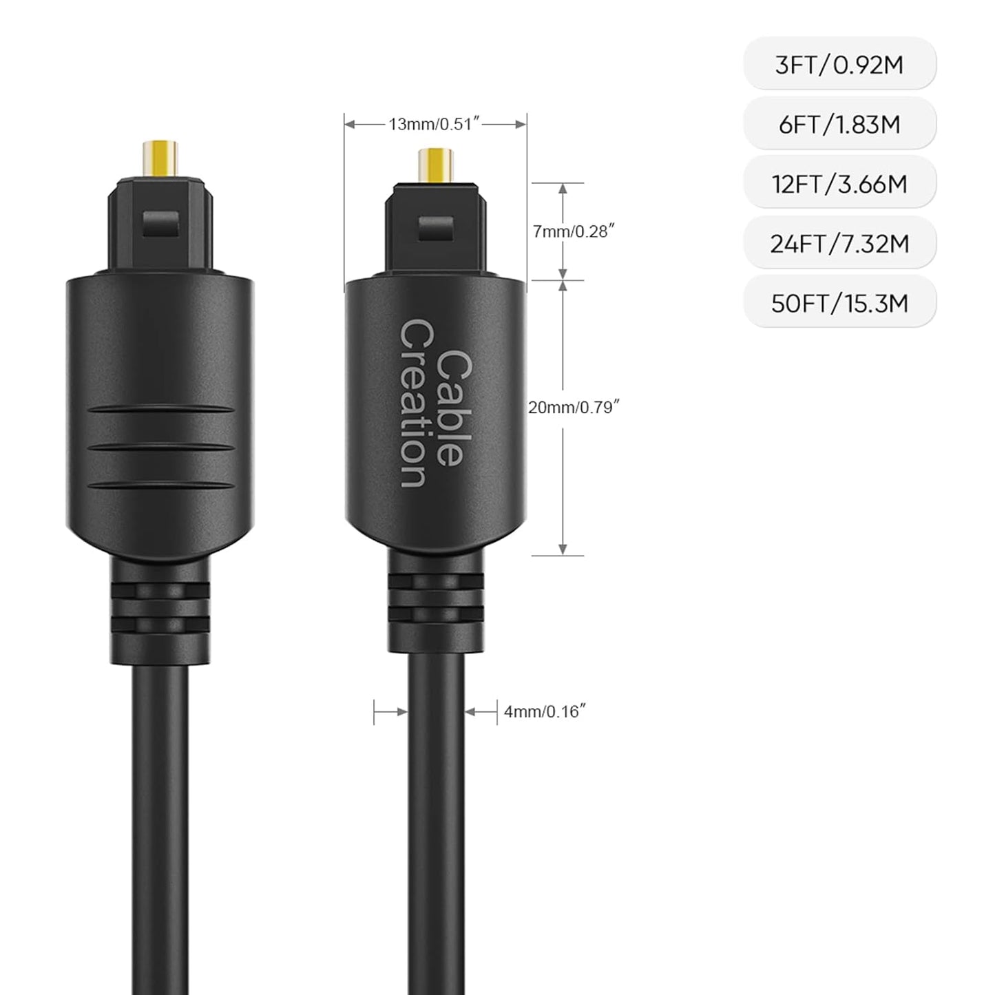 CableCreation 12FT Digital Optical Audio Cable, Toslink Cable Male to Male Digital Optical Cable with Gold-Plated Connector for Home Theater, Sound Bar, VD/CD Player,Blu-ray Players &More