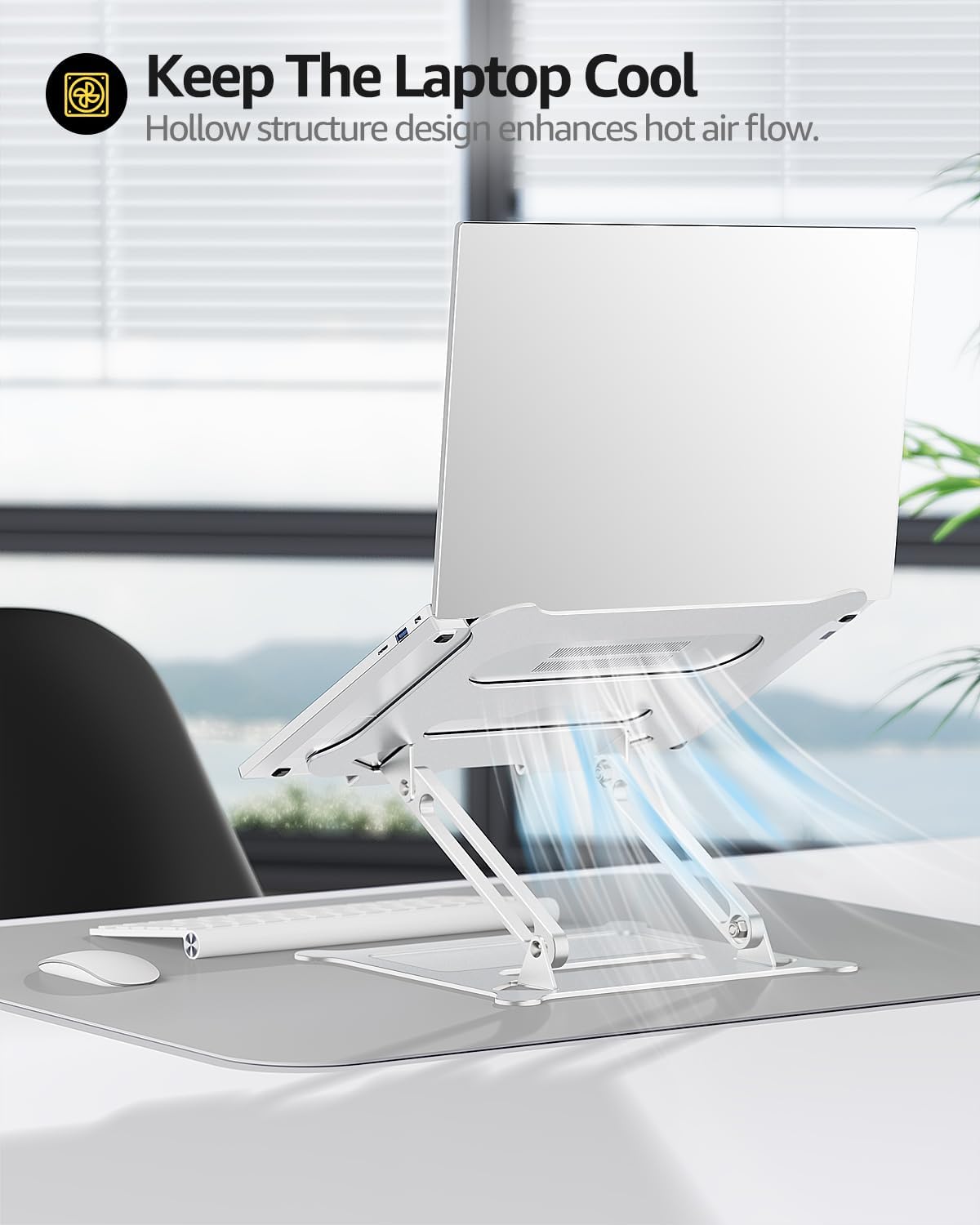 Urmust Laptop Notebook Stand Holder Adjustable Ultrabook Stand Riser Portable Compatible with MacBook Air Pro HP Dell XPS Lenovo All laptops 10-15.6"(Silver)