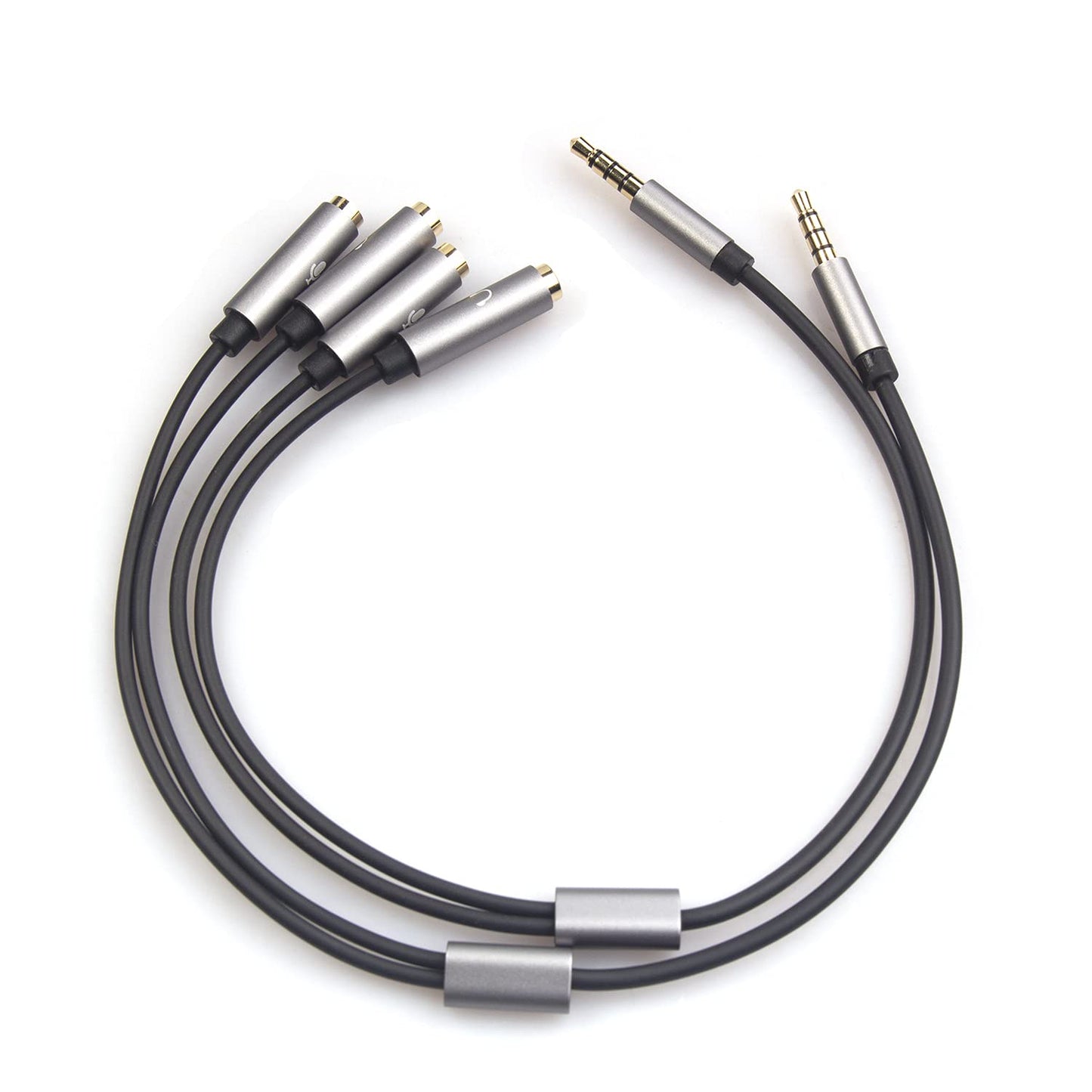 REXUS Grey 2-Pack 3.5mm Y Splitter Stereo Audio Cable 4-Pole Male to 2 Female for Headphone, Headset Splitter Adapter Extension Aux Cable, Compatible MobilePhone and New Version Laptop(M22F35Gx2)