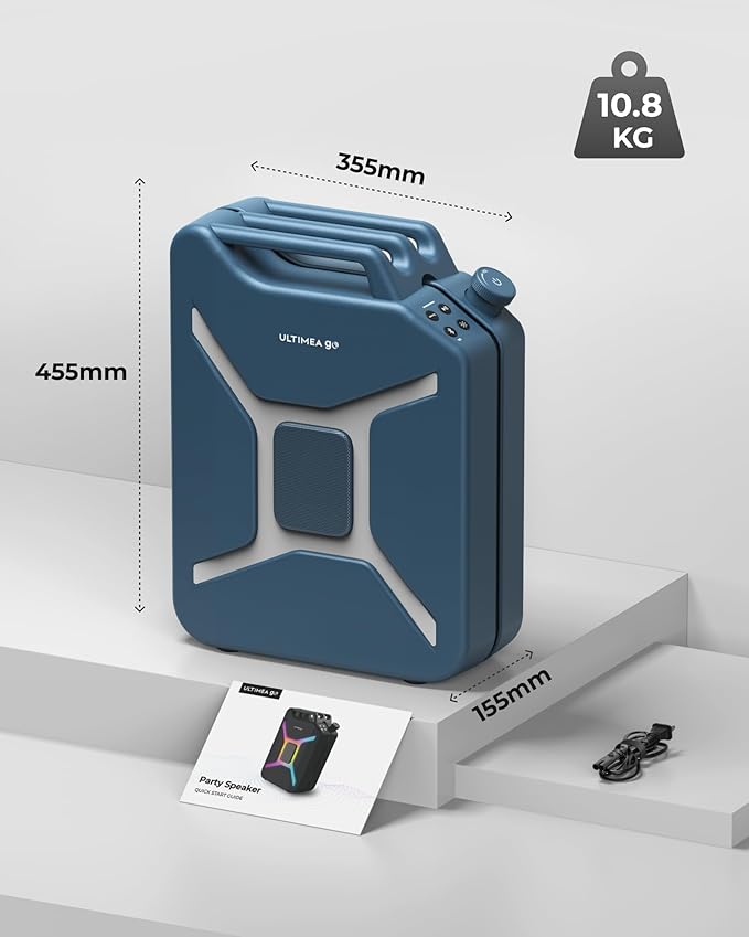 ULTIMEA Go Portable Party Speaker, 300W Wireless PartyBox with Bass Boost, RGB Light, TWS Stereo, Auracast Mode, Mic/Guitar Input, APP Control, Powerful Bluetooth Speaker for Party and Outdoor (Blue)