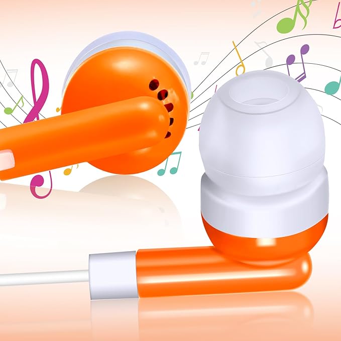 Konohan 100 Pcs Bulk Earbuds with Wire Basic Headphones in Ear for Libraries Laptop, No Microphone 3.5 mm Jack Earbuds Dot Headphones, Individually Bagged (Orange)