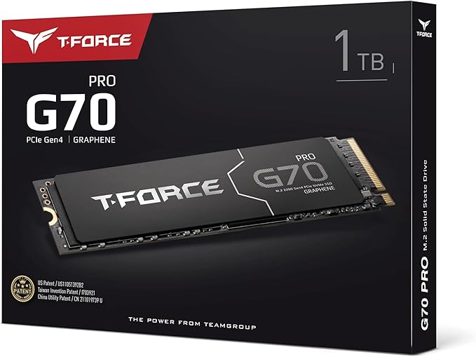 TEAMGROUP T-Force G70 PRO Graphene Heatsink 1TB DRAM SLC Cache 3D TLC NAND NVMe InnoGrit PCIe Gen4x4 M.2 2280 Gaming Internal SSD Works with PS5 Read/Write 7400/5500 MB/s TM8FFH001T0C129