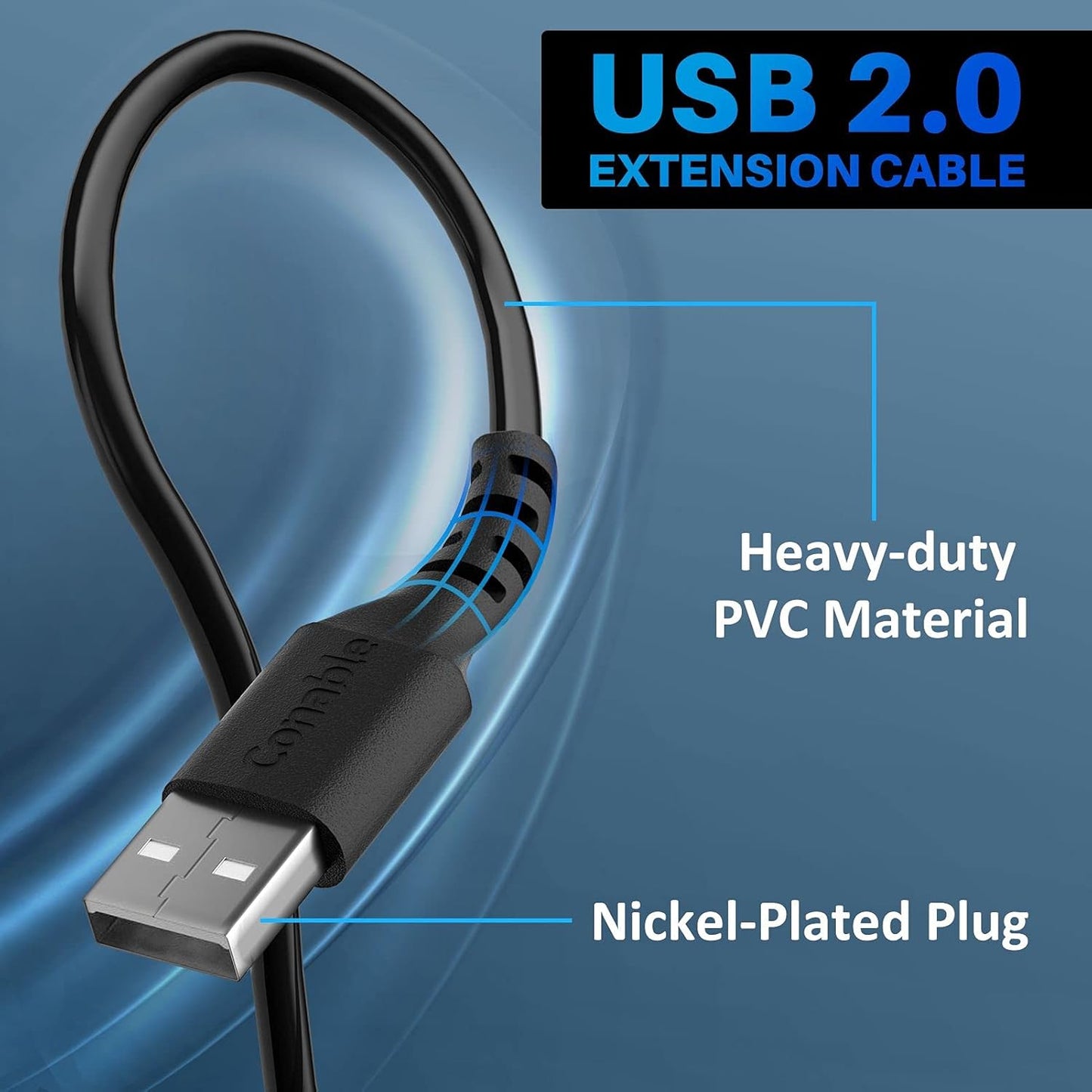 3 Pack USB Extension Cable 10 FT, USB 2.0 Type A Male to Female Extender Cord Adapter, Compatible with Printer, Keyboard, Mouse, Flash Drive, Hard Drive, Controller, Black Cable with 5 Cable Ties