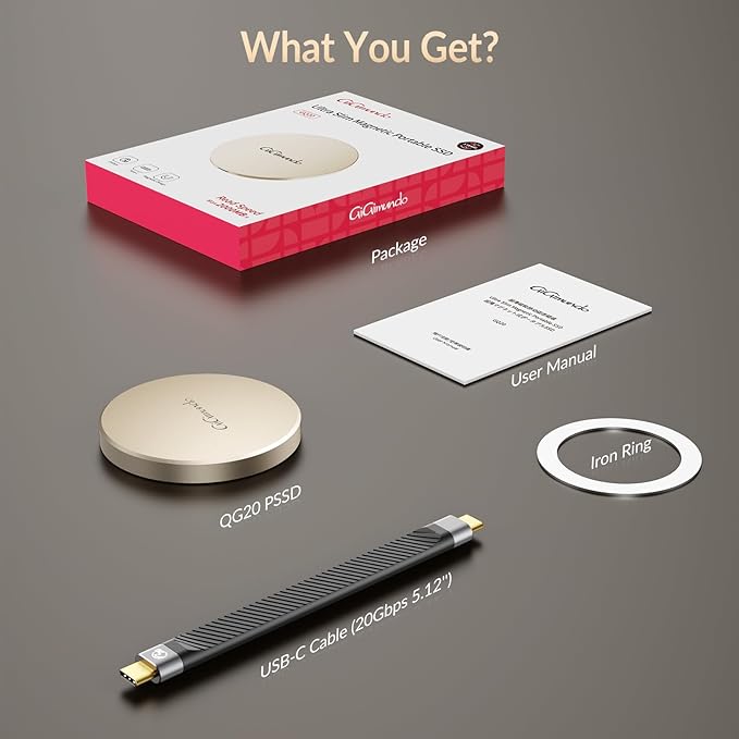 GiGimundo 1TB Magnetic Portable SSD, Up to 2000MB/s, External Solid State Drives with USB-C 3.2 Gen 2x2 Compatible with iPhone 15/16/17 Series and Other USB-C Devices– Fast File Transfer