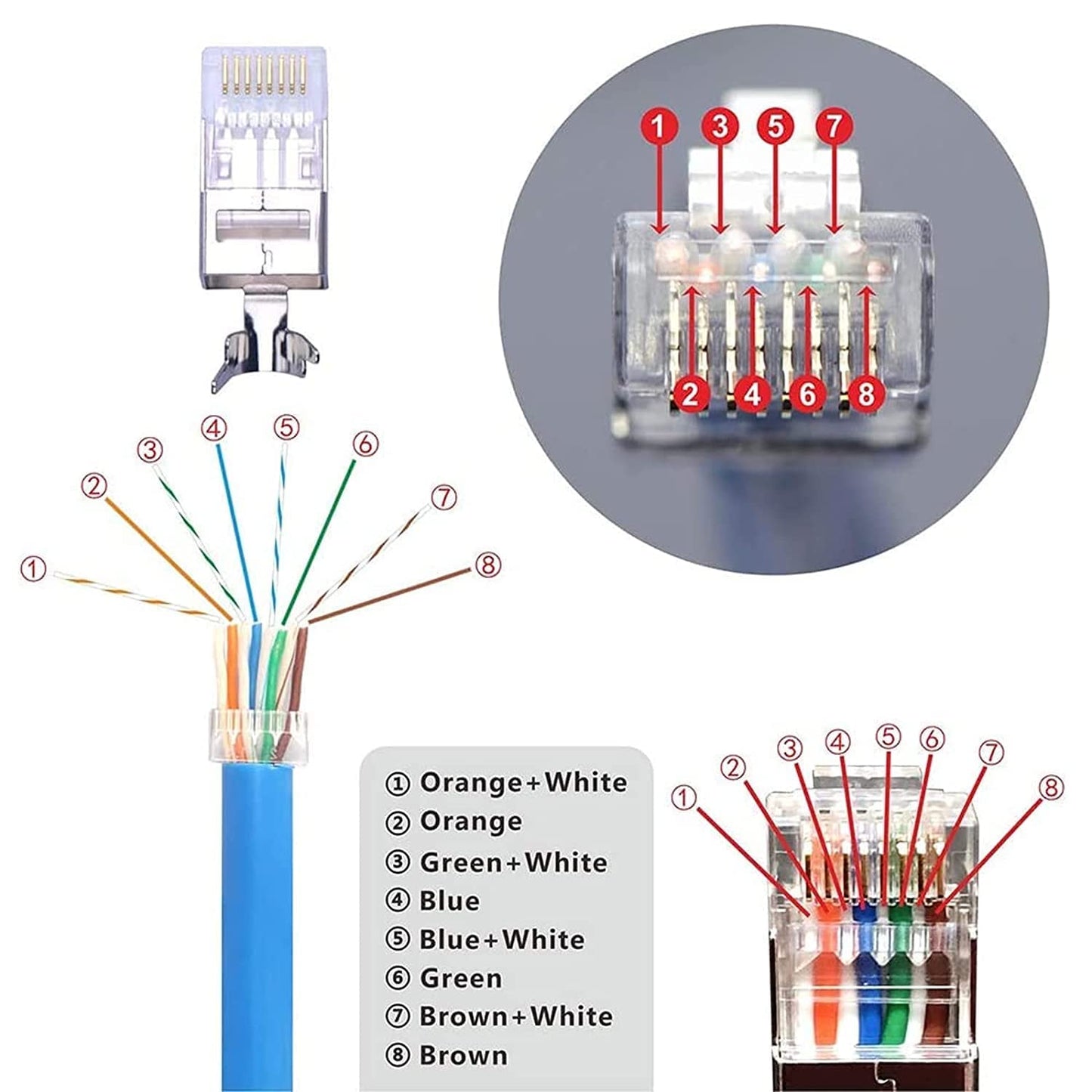 VCE RJ45 Connectors CAT7/CAT6A UL-Listed 30-Pack, Shielded Modular Plugs Gold Plated Network Ends Non-Pass-Thru with Strain Relief Boots - Orange