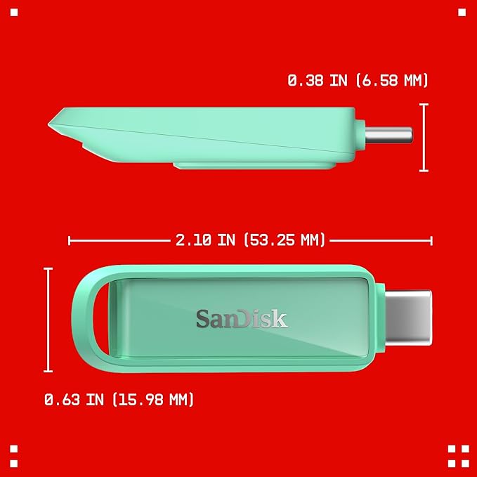 SANDISK 256GB Phone Drive with USB Type-C - for Smartphones, Tablets, and Computers - Up to 150MB/s, USB 3.2 Gen 1 - Seafoam Green - SDIXS0N-256G-GN6NQ