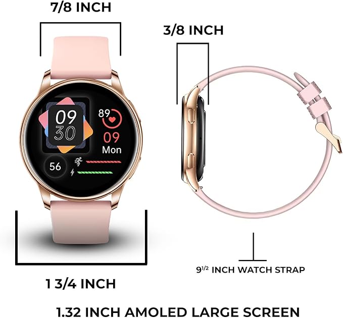 Alphagear JULIET Smartwatch for iPhone & Android, Style Smart Watch (Answer/Make Call), Wellness Tracker with 1.32" AMOLED Screen, uo to 10 days battery (2xScreen Protector and 1x extra band included)