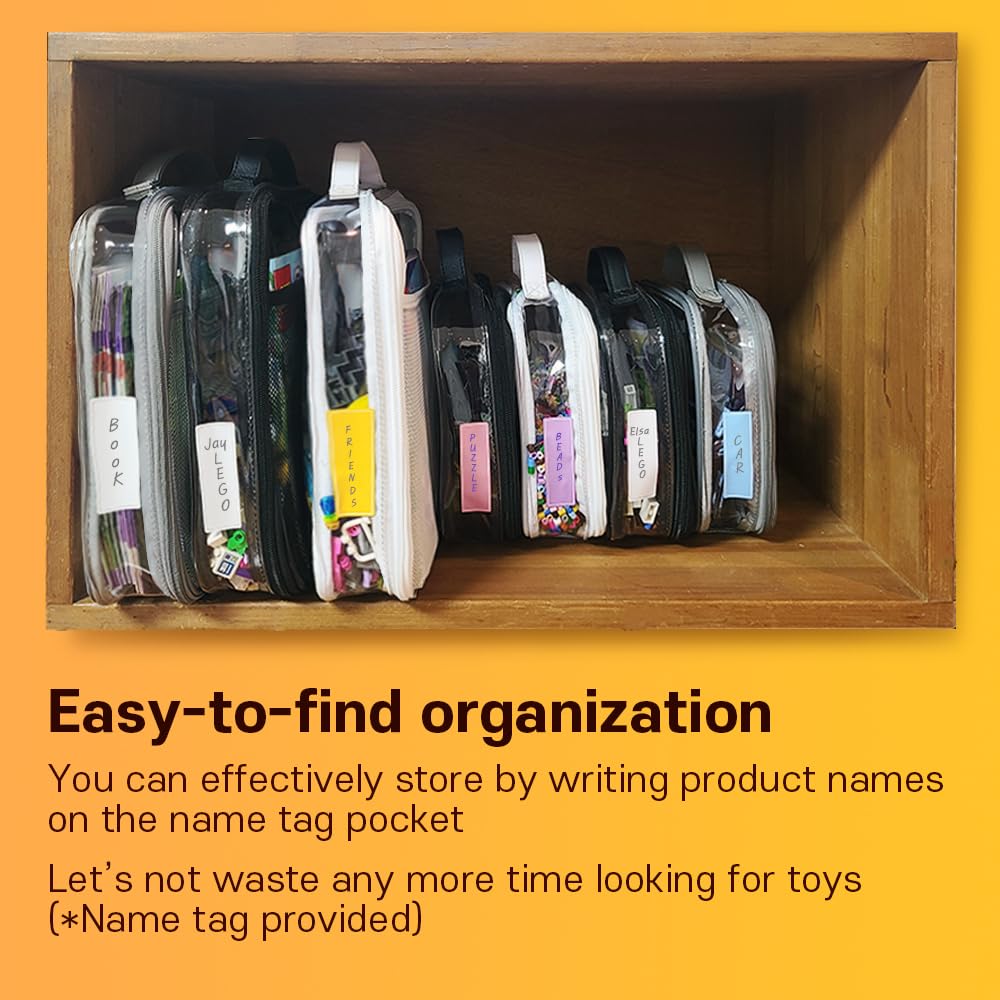 holay 4 Packs PVC Zippered Blocks Set, Toy, Clay, Board game Storage Organizer Case (Name Tag, Manual Pocket) (Black, Small, Large)