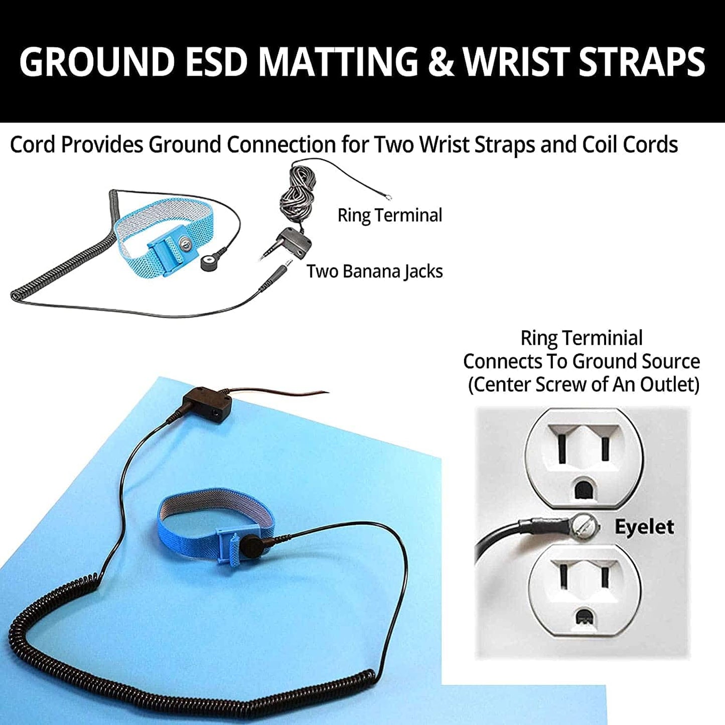 RubberStat Dual Layer ESD Compliant Workstation Rubber Table Mat Kit, Soldering, Cell Phone Repair - 30"x120" Blue