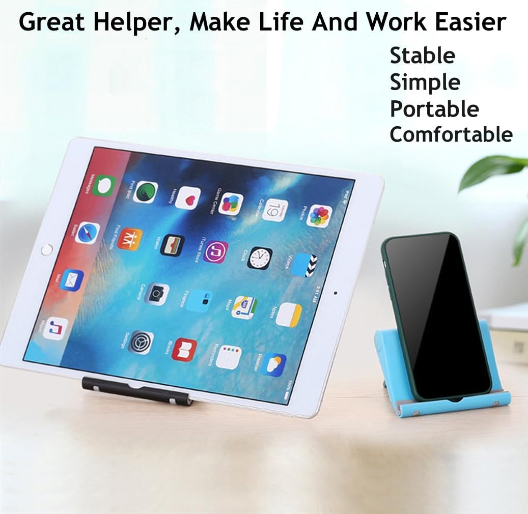 Cell Phone Stand for Desk 2 Pack Mobile Phone Holders Desktop Tablet Stand, Foldable Phone Dock Universal Adjustable Tablet Stand for Desk Compatible with Cell Phone Support (Black+Pink)