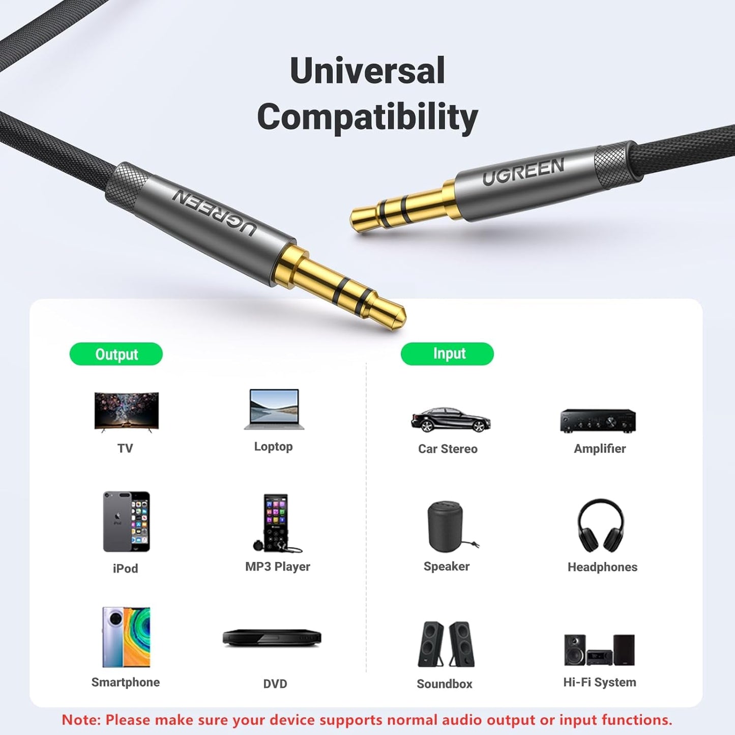 UGREEN 3.5mm Audio Cable Nylon Braided Aux Cord Male to Male Stereo Hi-Fi Sound for Headphones Car Home Stereos Speakers Tablets Compatible with iPhone iPad iPod Echo More 1.5FT
