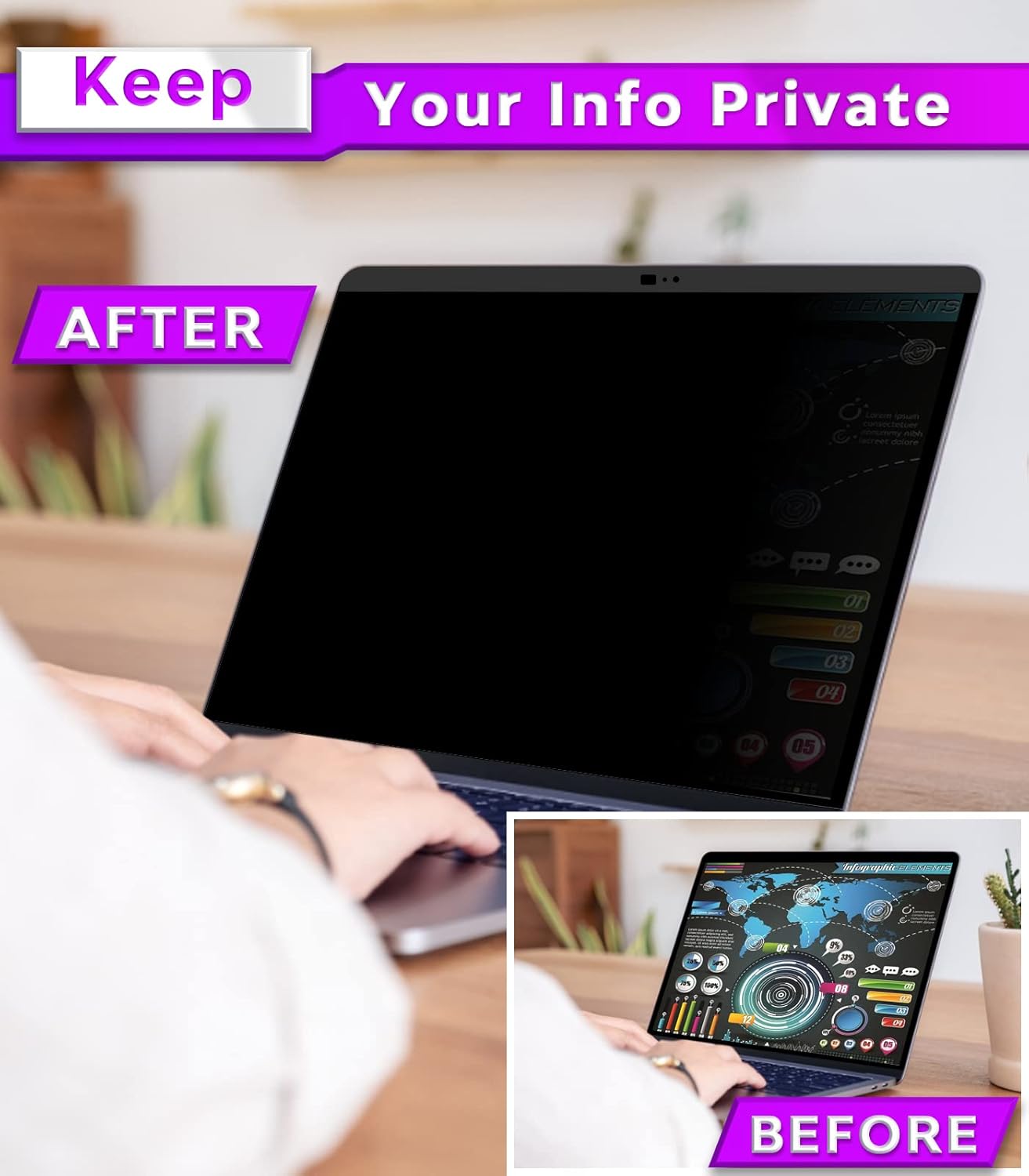 PYS macbook air 13 inch privacy screen Compatible with MacBook Air 13.3'(Released in 2018-2021: A1932,A2179,A2337)-Anti Glare,Webcam Cover Slider,Provide Privacy, Ultra Slim,Easy On