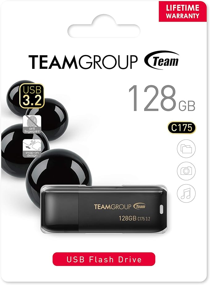 TEAMGROUP C175 128GB 2 Pack USB 3.2 Gen 1 (USB 3.1/3.0) Read 100MB/s Flash Thumb Drive, External Data Storage Memory Stick Compatible with Computer/Laptop Matte Black TC1753128GB22