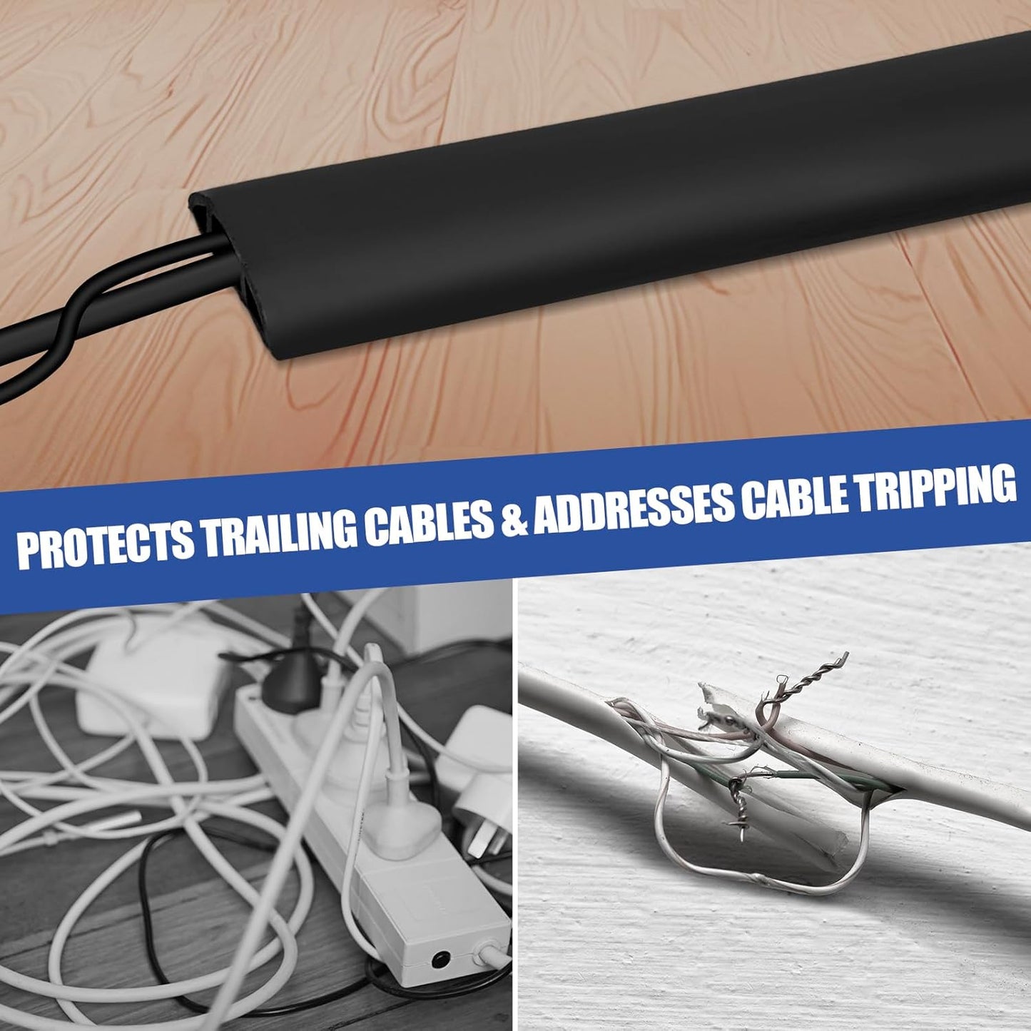 Floor Cord Cover Cavity 0.8"x0.37" Self Adhesive Cord Hider, 10FT Low Profile Cable Management, Extension Strip Protector for Wires, Prevent Cable Trips for Offices, Gyms, Exhibitions(Black)