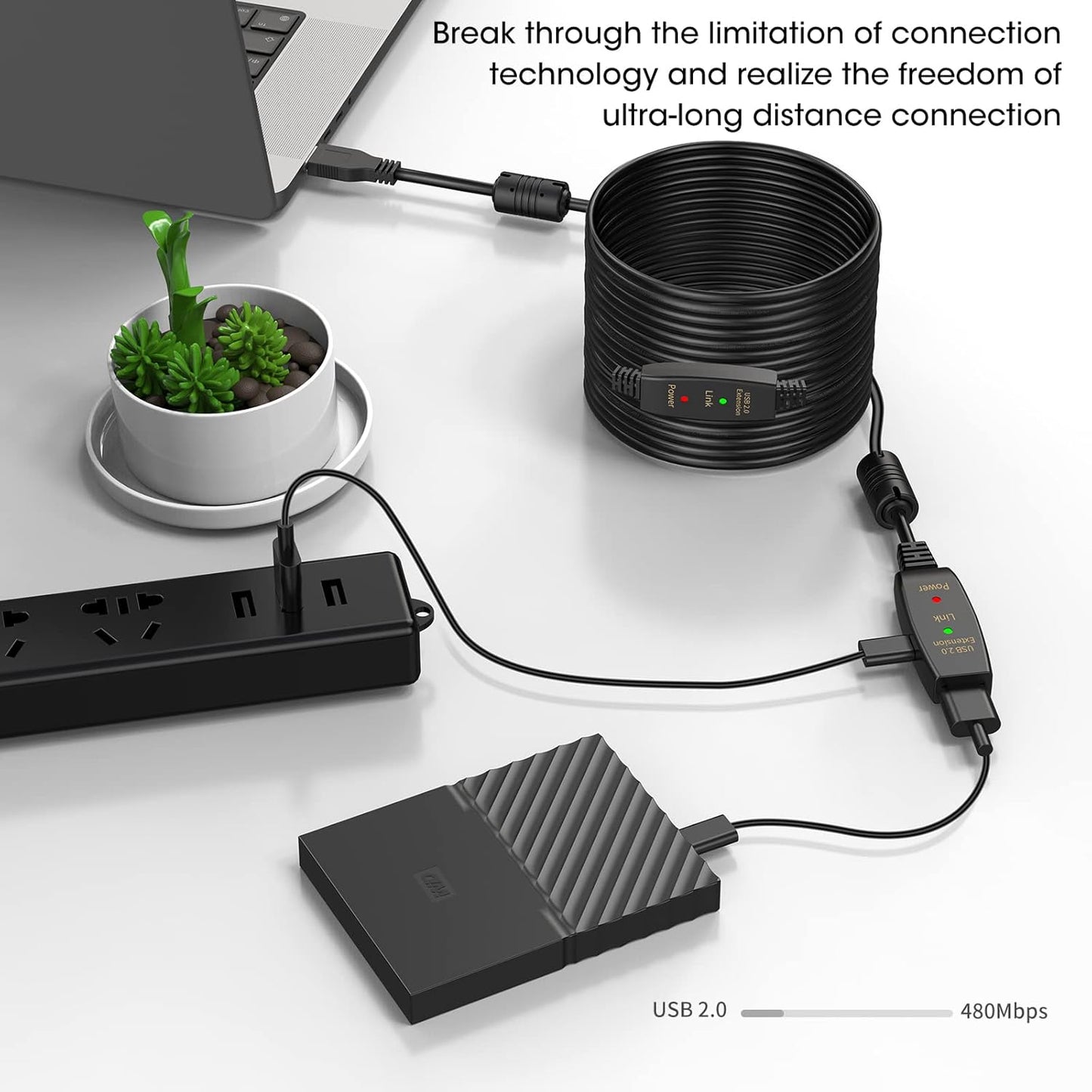 LDKCOK 30FT Active USB Extension Cable 2.0 Male to Female with A Extension chipset Signal Booster - Active Extension/Repeate