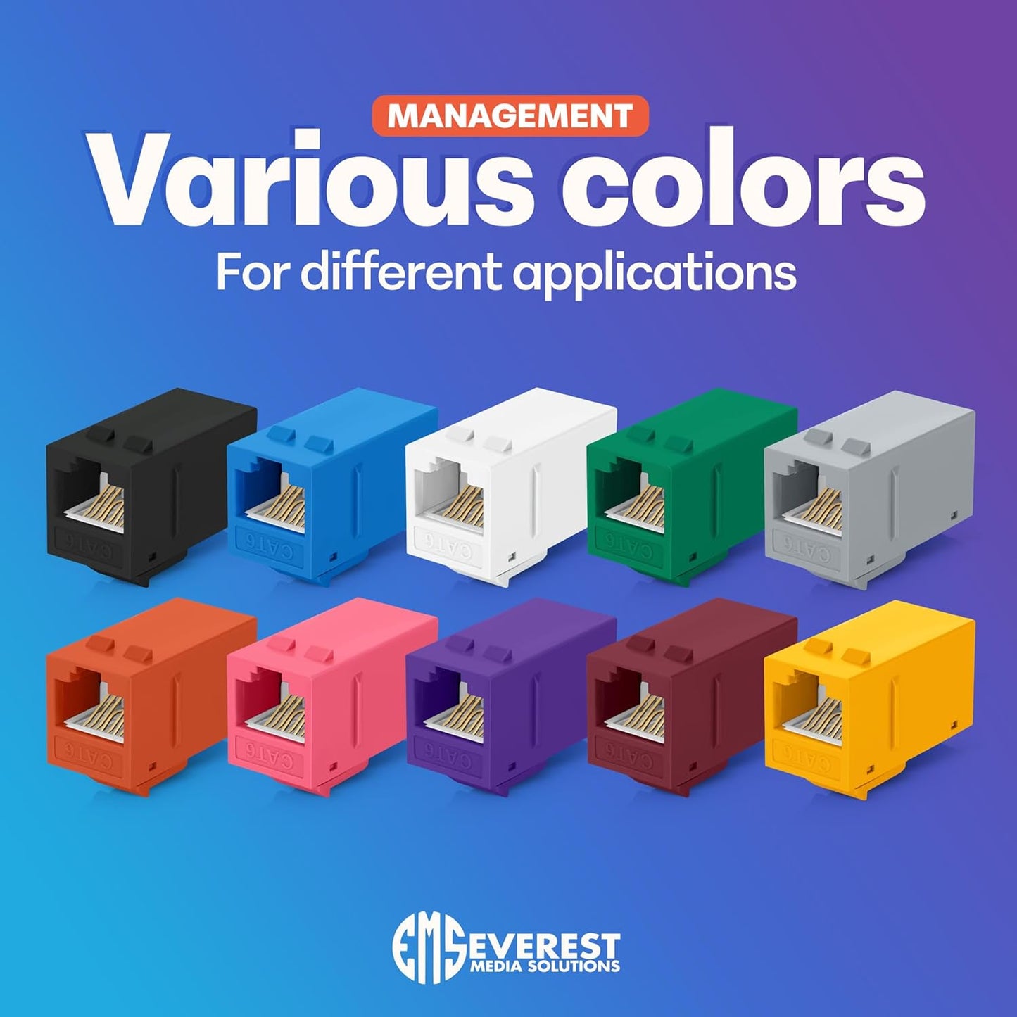 Everest RJ45 CAT6 Keystone Coupler (48-Pack) - Black Ethernet Connectors