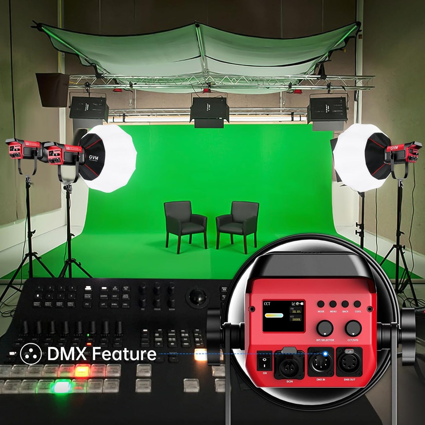 GVM LED Video Light Studio with Softbox, 200w Photography Lighting Kit with Bluetooth Mesh Network/DMX Control,45400lux/1m Continuous Lighting Kit for Film Recording,12 Lighting Effects
