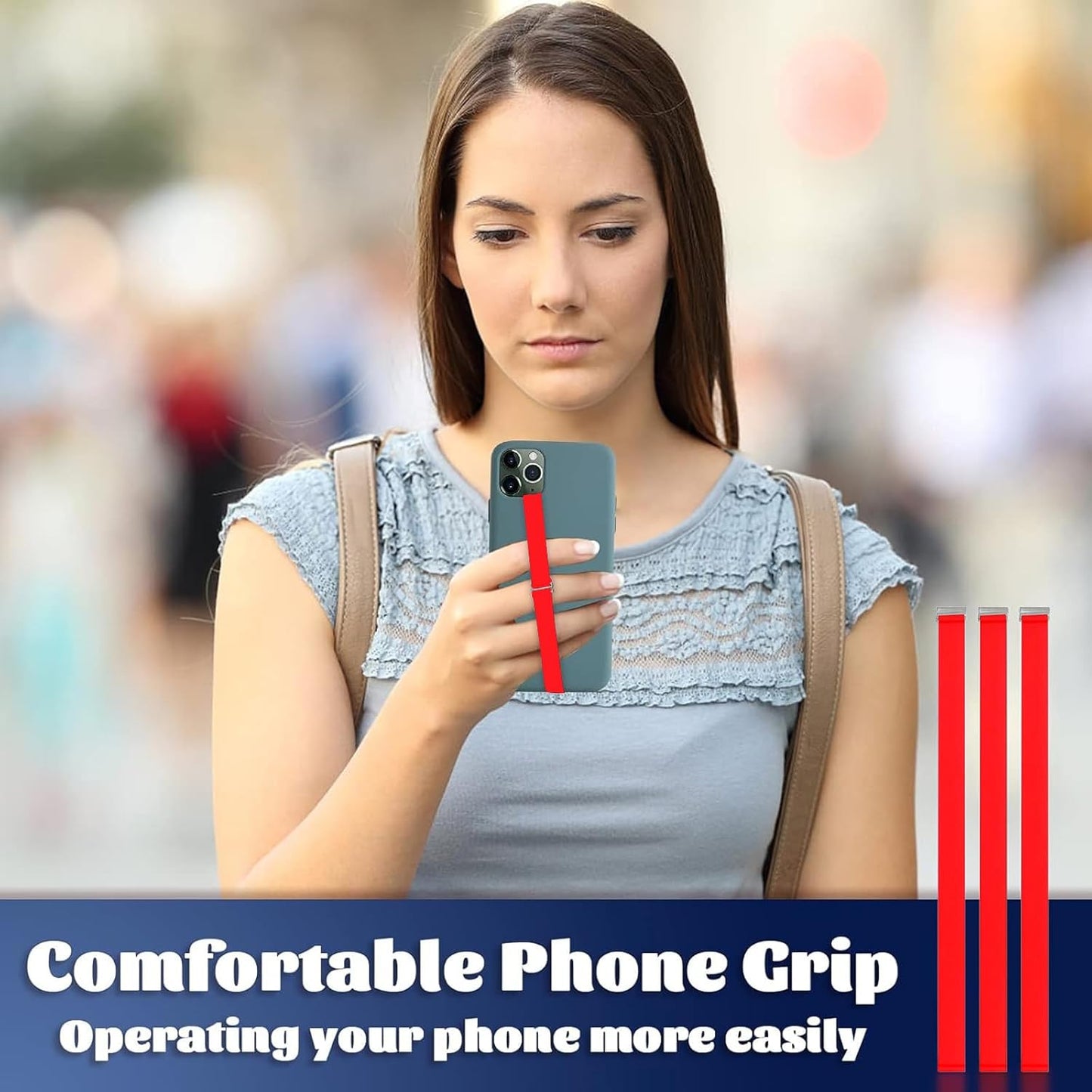 TEAMOLA 3pcs Silicone Phone Grip Holder Strap for iPhone 17/17 Pro/16/16 Pro & Samsung Galaxy S25/S24/S23 - Anti-Slip Finger Loop for Case, Universal Phone Loops for Back of Cell Phones(230, 3 Red)