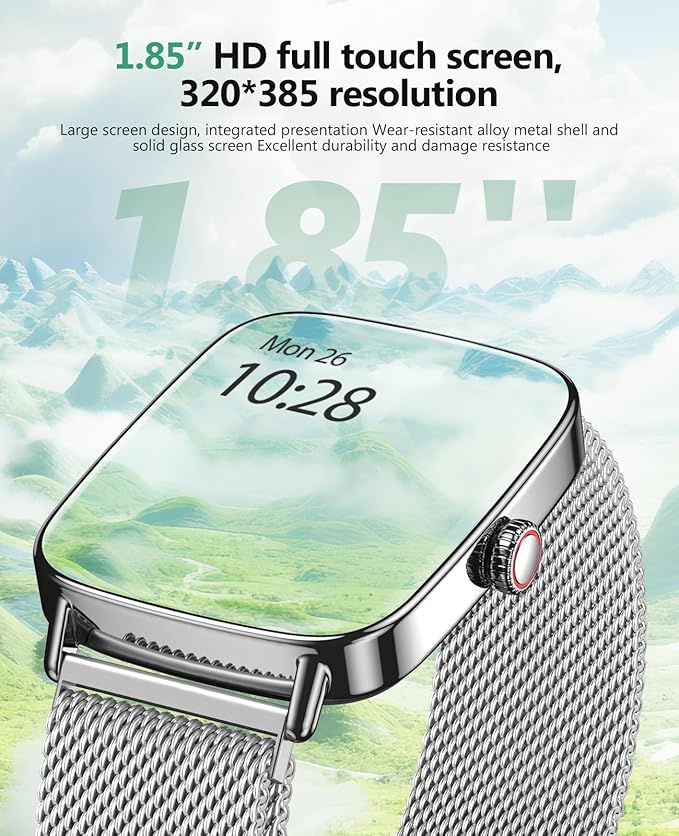 SOUYIE Smart Watch for Women Men, 1.85" AI Voice Smartwatch, 24/7 Heart Rate Monitor, Stress/SpO2/Sleep Tracker, IP68 Waterproof, Weather, 100+ Sports Fitness Tracker for Android iOS Silver Metal