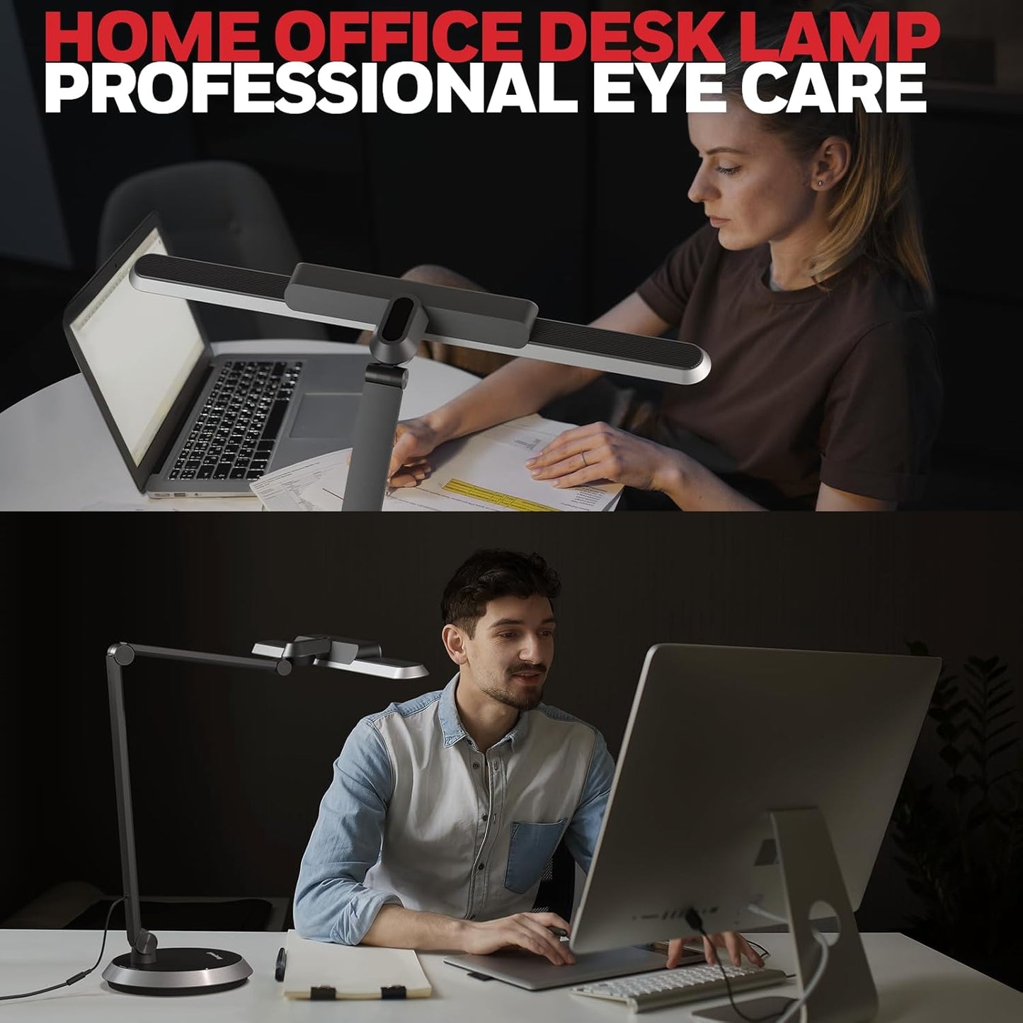 Honeywell Desk Lamp for Home Office, H9 Sunturalux™ Eye-Caring LED Desk Light, 1000LM Dimmable Desk Lamp with Timer and Auto-Sensing, Adjustable Desk Reading Light or Study, Cumputer, Architect