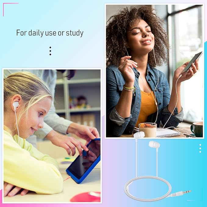 Macarrie 200 Pack Earbuds Bulk Earphones 3.5 mm Classroom Headphones for Adult Assorted Colors Earbud Wired Earphone Without Mic for Adult Office Home Individually Bagged(White)