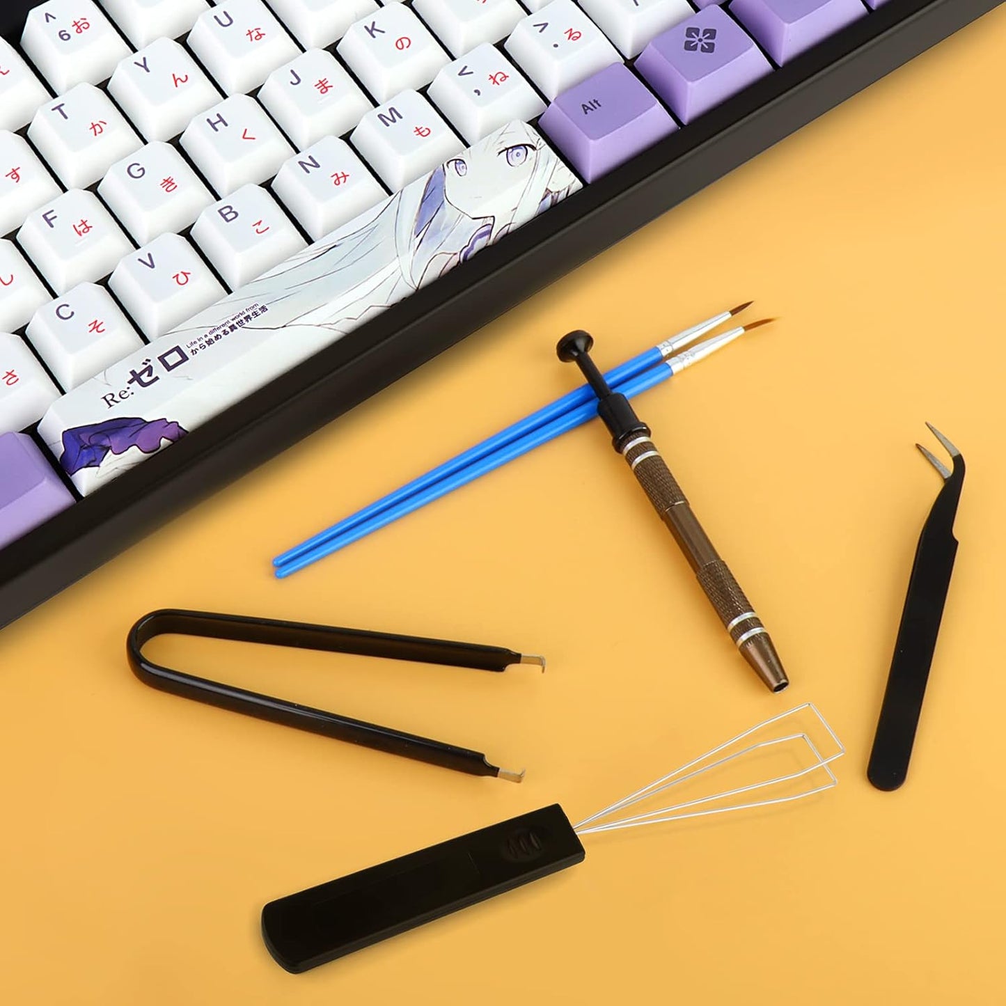 YIMAGUJRX RUNJRX Keyboard Lube Kit with Tweezers,Keycap Puller,Switch Puller,4-Claw Grabber,Lube Pen for Custom Keyboard, Keyboard Lube Tools