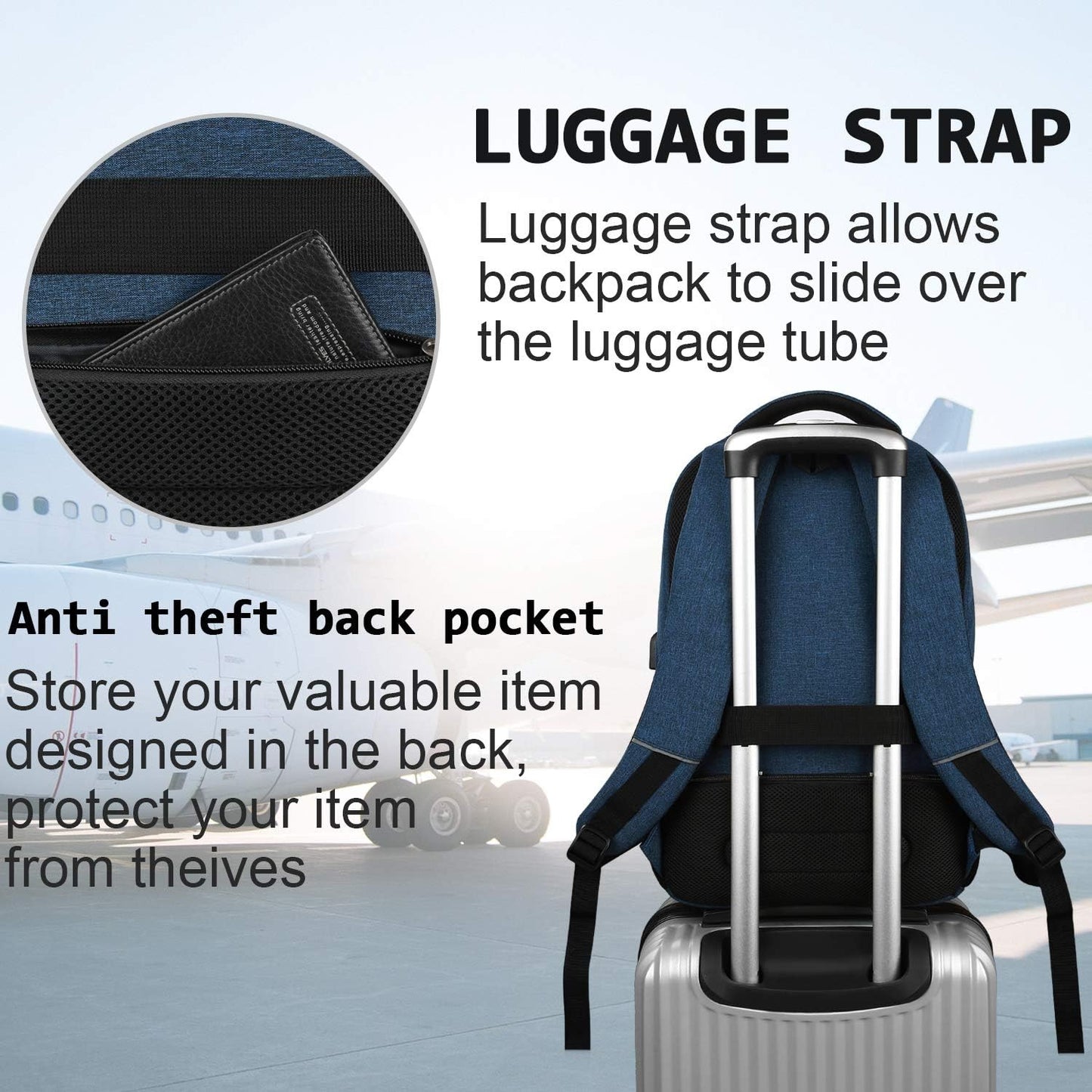 17 Inch Laptop Backpack, Business Anti Theft Slim Durable Laptops Backpack with USB Charging Port, Water Resistant College Computer Bag Gifts for Men & Women Fits 15.6 Inch Notebook-Blue