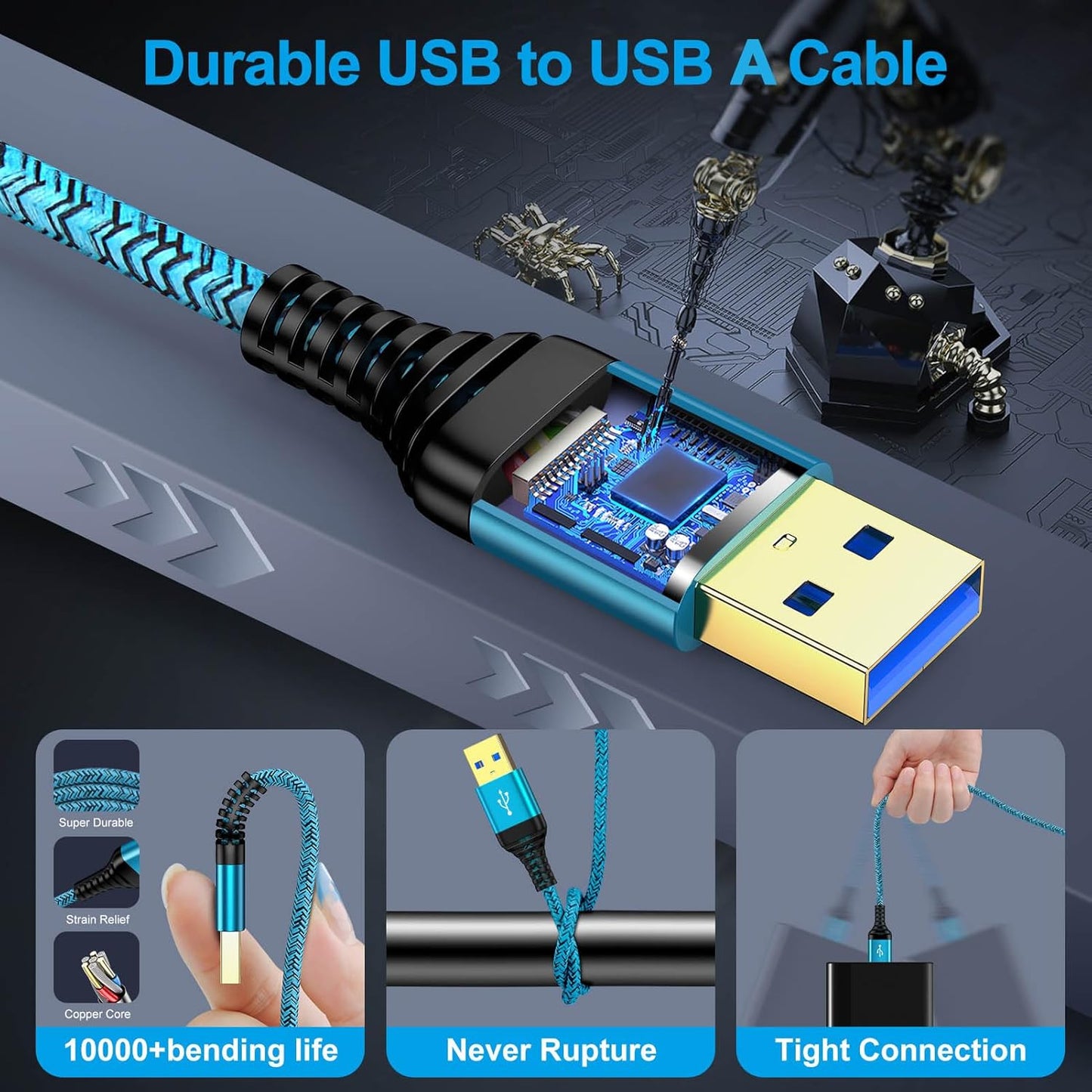 USB to USB Cable, 2Pack 6Ft USB3.0 A to A Male to Male Cable Double End USBCord Data Transfer Cord for Hard Drive Enclosures, Laptop Cooler, Computer PC Cooling Fan/Pad, DVD Player, TV, Hub, Monitor
