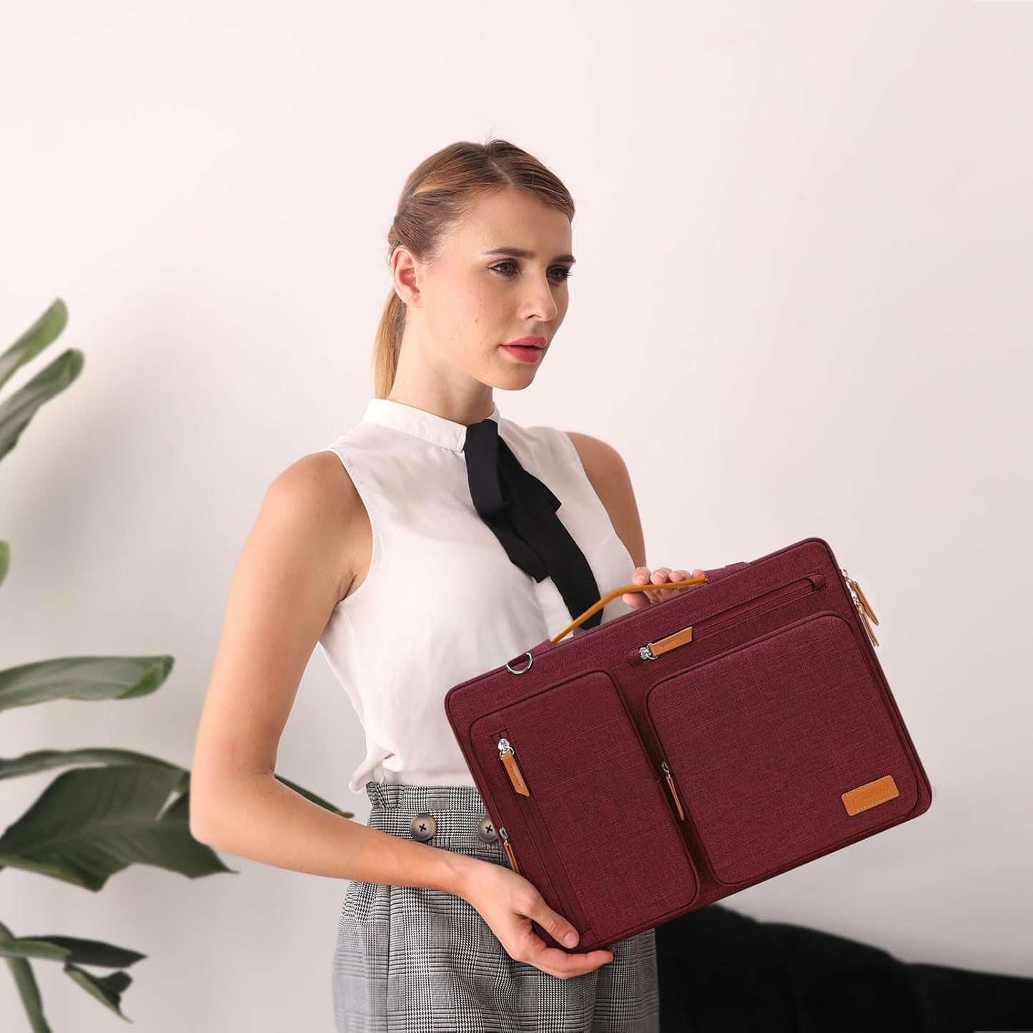 MOSISO 360 Protective Laptop Shoulder Bag,17-17.3 inch Computer Bag Compatible with MacBook, HP, Dell, Lenovo, Asus Notebook,Side Open Messenger Bag with 4 Zipper Pockets&Handle, Wine Red