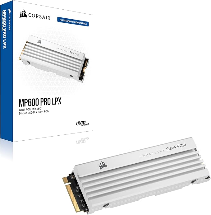 Corsair MP600 PRO LPX 1TB M.2 NVMe PCIe x4 Gen4 SSD - Optimised for PS5 (Up to 7,100MB/sec Sequential Read & 5,800MB/sec Sequential Write Speeds, High-Speed Interface, Compact Form Factor) White