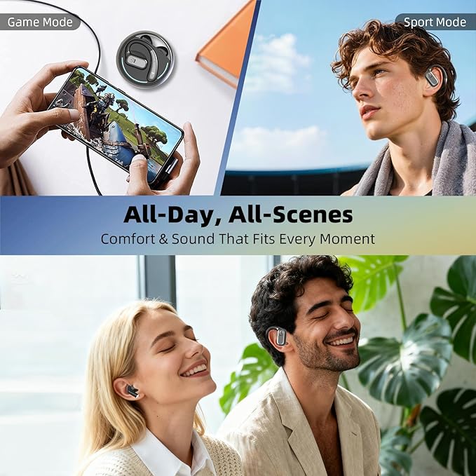 2 in 1 Open Ear Earbuds &in-Ear Headphones, Wireless Bluetooth 5.4 with 60H Play, 0 Delay, Touch Control, Noise CancellingWireless Earbuds for Running,Workout, Daily Use