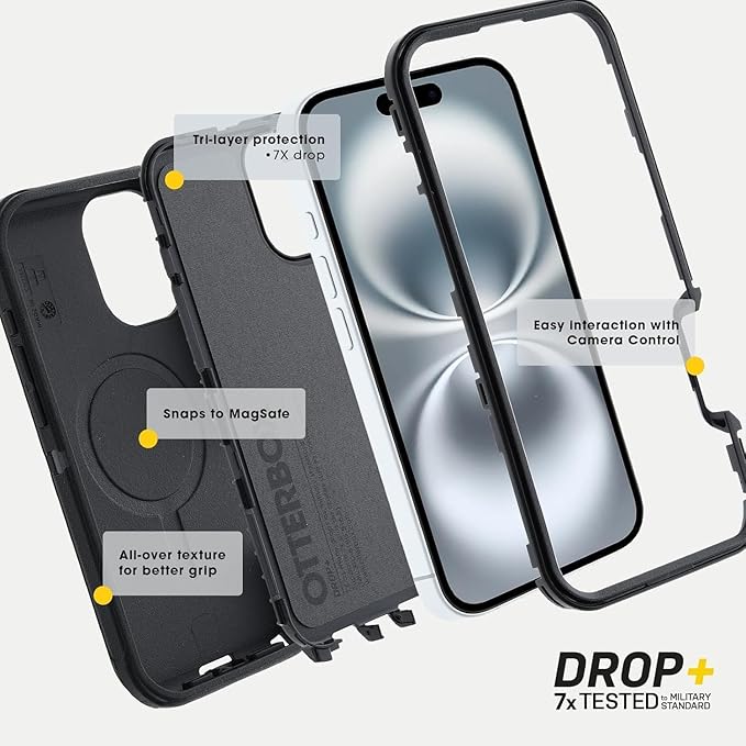 OtterBox iPhone 16 Pro Max (Only) Defender Series MagSafe Case - Night (Black & Yellow) - Built-in Magnets - Screenless - Rugged & Durable - with Port Protection