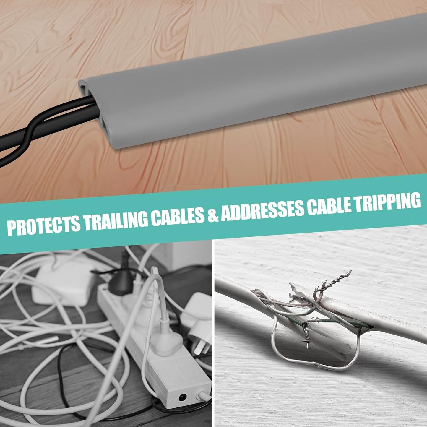 Floor Cord Cover Self Adhesive Cord Hider,10FT Cable Management, Extension Strip Protector for Wires, Prevent Cable Trips for Offices, Gyms, Exhibitions Cavity:0.3"(W) x 0.28"(H) Gray