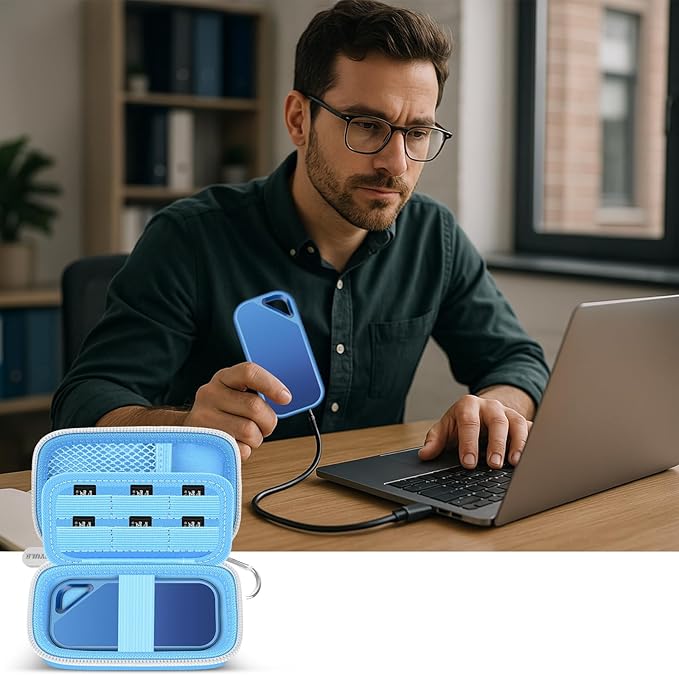 PAIYULE SSD Case for SanDisk Extreme Portable SSD & Extreme PRO, Hard Shell Protective Storage Bag with Carabiner, Fits 1TB 2TB 4TB 8TB External Solid State Drive for Business Travel (Lightblue)