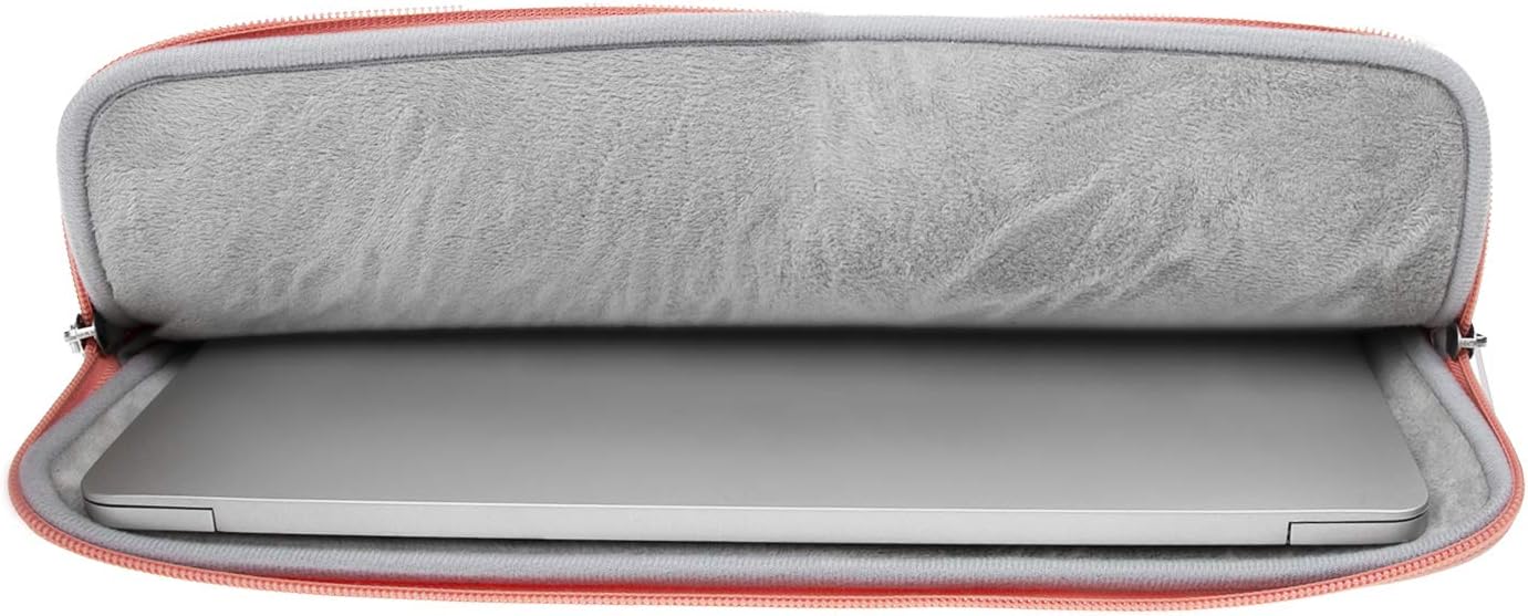RAINYEAR 15.6 Inch Laptop Sleeve Protective Case PU Suede Leather Zipper Padded Cover Water Resistant Carrying Bag Compatible with 15.6" Notebook Computer Chromebook(Coral)