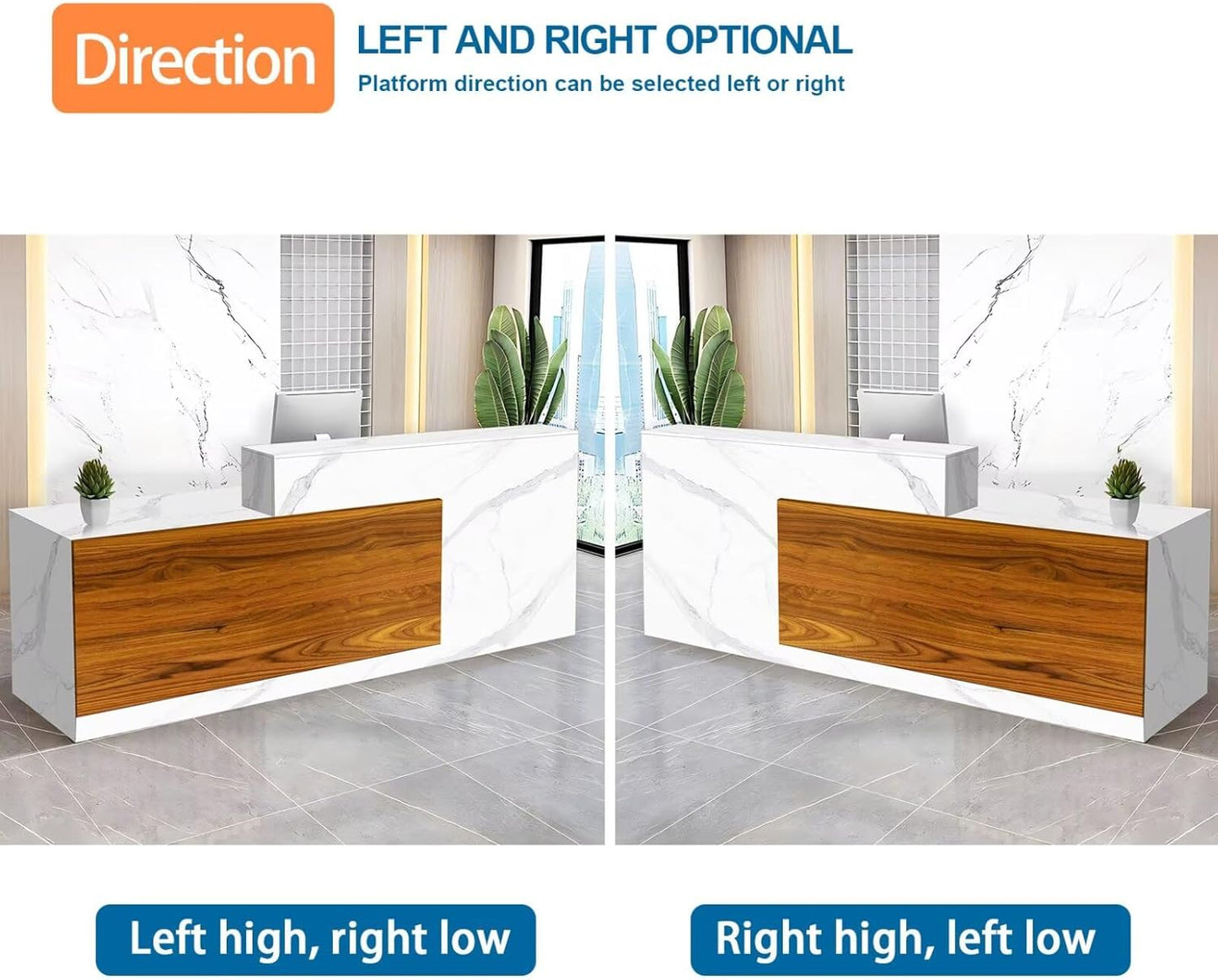 Reception Desk with Counter Modern Checkout Counter with Lockable Drawer Keyboard Tray Receptionist Desk for Office Salon Reception Table O Right 47inch/120cm