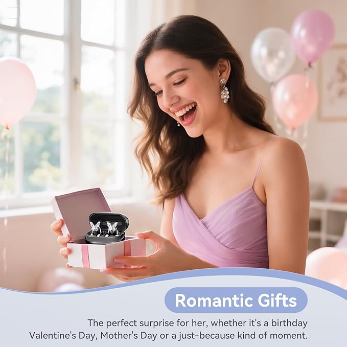 Kinglucky Gen2 Clip-On Earbuds with Butterfly Earrings, Charge & Store Without Removing Earrings, Comfortable Fit & 50H Playtime Open-Ear Bluetooth Headphones for Women, Small Ears, Gifts (Black)