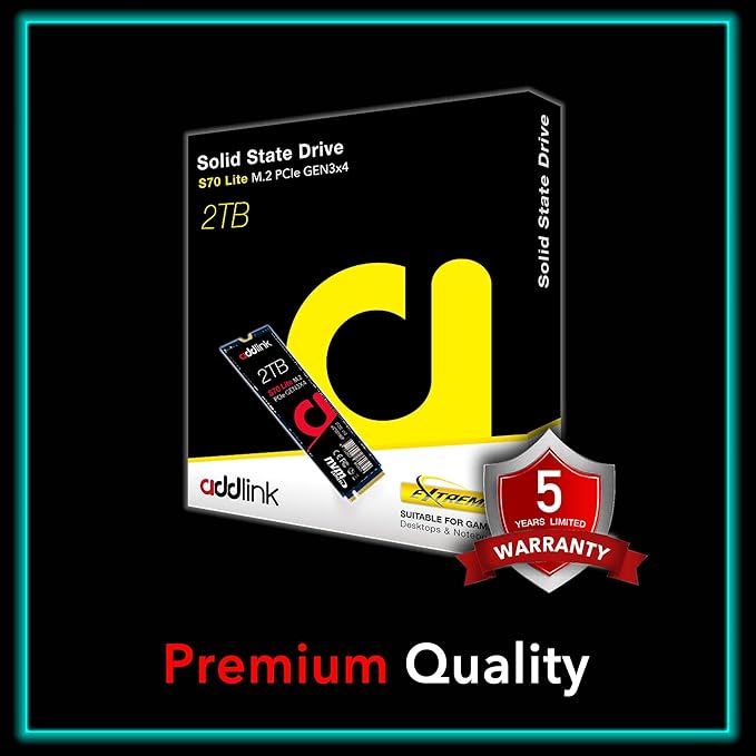 Addlink S70 Lite 2TB Ultra Durability Gaming SSD Maximum Speed 3500 MB/s Internal Solid State Hard Drive - M.2 2280 PCIe 3.0 NVMe Gen3X4 3D NAND SSD (ad2TBS70M2P)