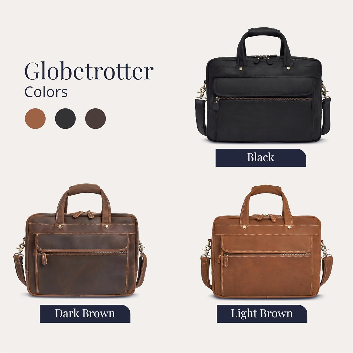 Luxorro Professional Leather Briefcase for Men with YKK Zippers – TSA-Friendly, Fits 17" Laptop, Handcrafted Full-Grain Leather, Ideal Executive Gift (Black)