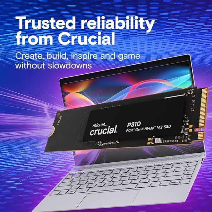 Crucial P310 2TB SSD, PCIe Gen4 NVMe M.2 2280, Up to 7,100MB/s, for Laptop, Desktop (PC), & Handheld Gaming Consoles, Includes Acronis Data Recovery Software, Solid State Drive - CT2000P310SSD801