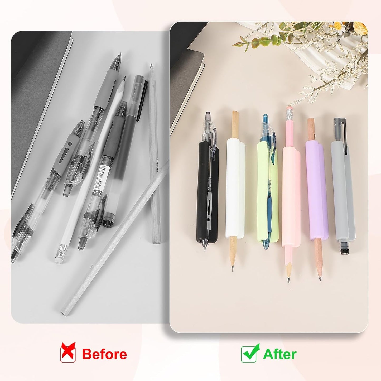 PATIKIL 2 Pcs Adhesive Pencil Holders, 105mm Long Universal Pencil Clip Silicone Pen Holder Office Pen Organizer for Desk Wall Clipboard Notebook Tablet Case Stylus, White