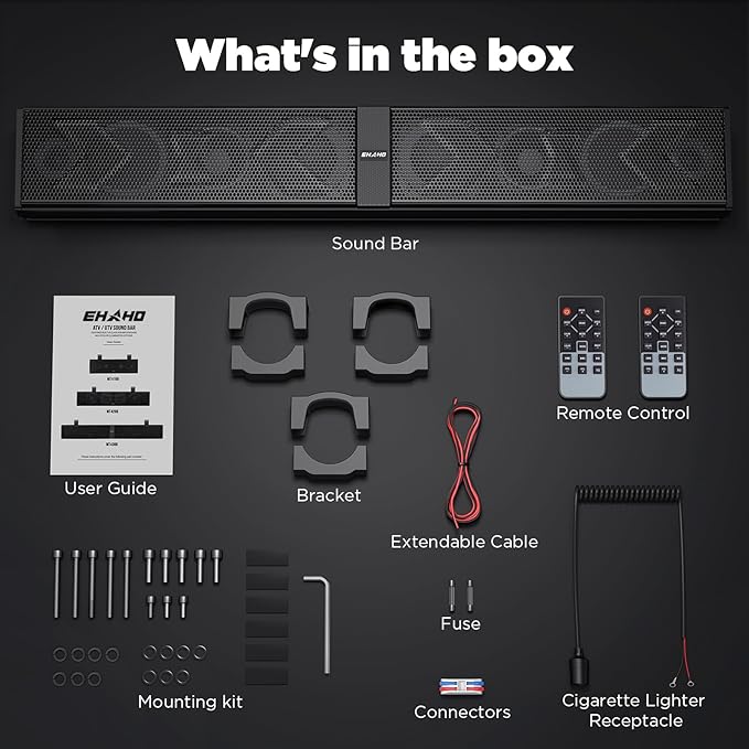 Ehaho 34" UTV Sound Bar with Subwoofer, 8-Speaker SXS SoundBar with Bluetooth and RGB Lighting, IP66 Waterproof ATV & Golf Cart Speakers, Compatible with Polaris RZR Can-Am, Fits 1"–2" Roll Cages